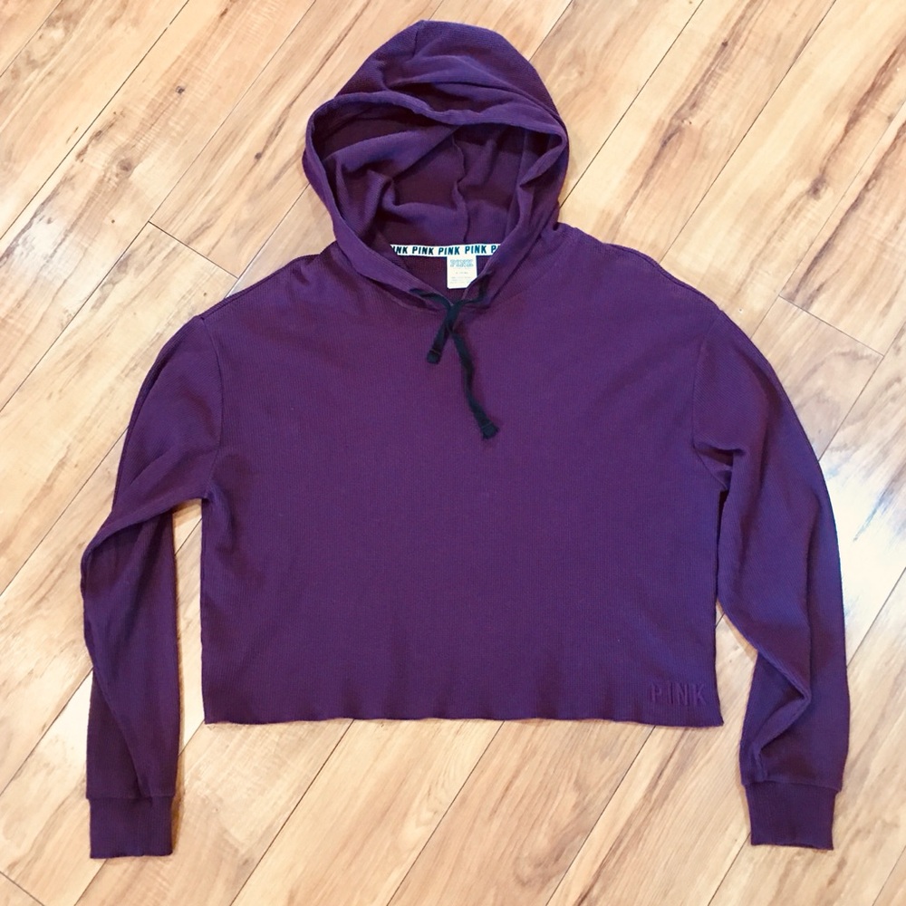 Victoria Secret Pink waffle knit hoodie maroon sweatshirt athleisure loungewear